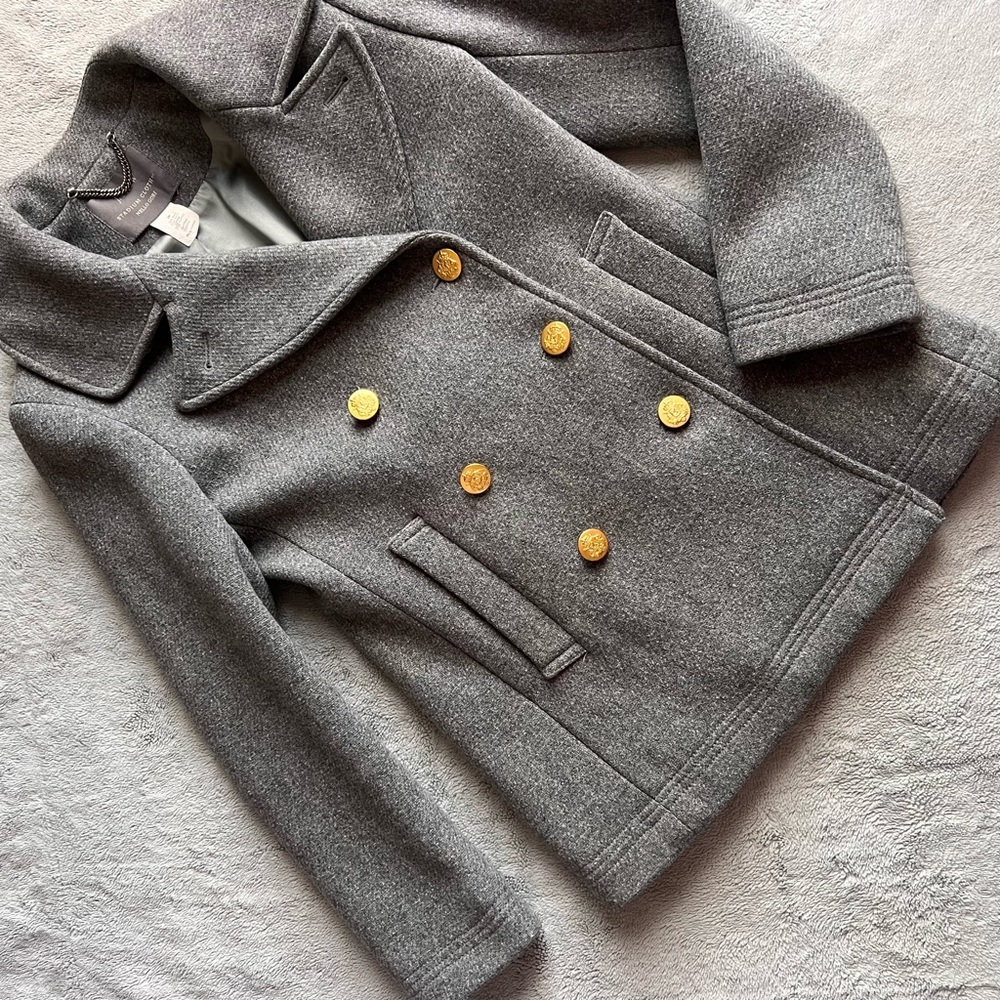 J. Crew Majesty Peacoat Stadium Cloth Nello Gori Wool Double Breasted Coat Gray